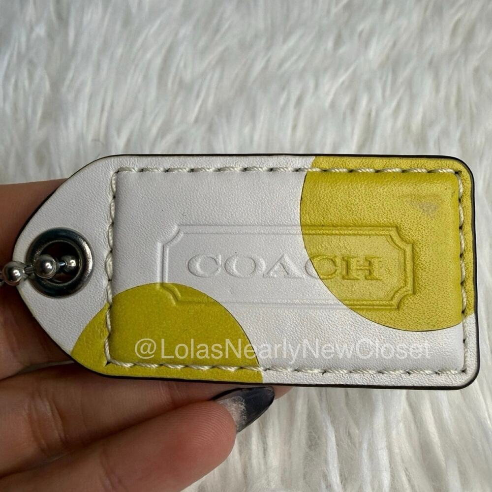 2.5" COACH Polka Dot Yellow White Fob Bag Charm Hang tag Hangtag